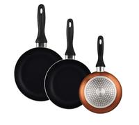 WELL HOME MOBILIARIO & DECORACIÓN Set 3 Sartenes 16/20/24 aluminio prensado, antiadherente, APTAS para inducción, Bronce metalizado