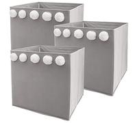 WELL HOME MOBILIARIO & DECORACIÓN Set de 3 cajas de almacenamiento infantil con pompones color gris - 29 x 29 x 29 cm