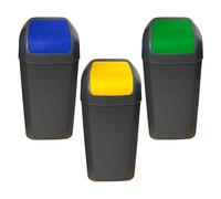 Set de 3 Cubos - Papeleras con tapa basculante de 15L/u color verde,azul y amarillo