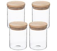 WELL HOME MOBILIARIO & DECORACIÓN Set de 4 tarros de Vidrio y Madera 600 ML