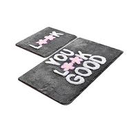 WELL HOME MOBILIARIO & DECORACIÓN Set de alfombras de baño (2 Piezas) You Look Great Detalle Rosa