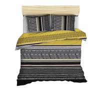 WELL HOME MOBILIARIO & DECORACIÓN Set de Funda nórdica + 2 Fundas de Almohada 240x220 Amarillo Negro Gris