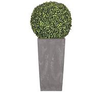 WELL HOME MOBILIARIO & DECORACIÓN Set de Maceta alta 35 L Urbi Square Effect de plástico CON depósito en color Gris claro, 55 (alto) x 29,5 (ancho) x 29,5 (profundo) cms + Bola de boj diámetro 36 cm