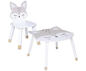 WELL HOME MOBILIARIO & DECORACIÓN Set de Mesa + 2 sillas Infantiles Zorro para los más pequeños. - 28 x 28 x 52,5 cm / 62 x 64 x 43 cm