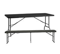 WELL HOME MOBILIARIO & DECORACIÓN Set Picnic mobiliario jardín Mesa Multifuncional 180x74x74cm y Banco Plegable 183x30x43cm, con Asas para facilitar su Desplazamiento, Efecto ratán, Marrón, 180x74x74