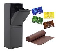 WELL HOME MOBILIARIO & DECORACIÓN Sistema de Reciclaje Acero de 2 Cubos Multiusos, Antracita, CON Set de 4 etiquetas magnéticas reciclaje full-color, Y Paquete 20 bolsas de basura 20L, con autocierre