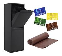 WELL HOME MOBILIARIO & DECORACIÓN Sistema de Reciclaje Acero de 2 Cubos Multiusos, Negro, CON Set de 4 etiquetas magnéticas reciclaje full-color, Y Paquete 20 bolsas de basura 20L, con autocierre