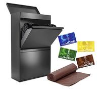 WELL HOME MOBILIARIO & DECORACIÓN Sistema de Reciclaje Acero de 4 Cubos+Bandeja Superior Multiusos, Antracita, CON Set 4 etiquetas magnéticas reciclaje full-color, Y Paquete 20 bolsas de basura 20L