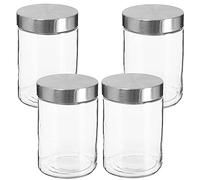 WELL HOME MOBILIARIO & DECORACIÓN Tapón Set de 4 tarros de Vidrio + Acero Inoxidable 1,2 l, x4 1200 ml