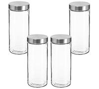 WELL HOME MOBILIARIO & DECORACIÓN Tapón Set de 4 tarros de Vidrio + Acero Inoxidable 2 L, x4 2000 ml