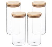 WELL HOME MOBILIARIO & DECORACIÓN Tapón Set de 4 tarros de Vidrio y Madera 1,3 L, x4 1300 ml