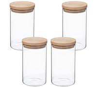 WELL HOME MOBILIARIO & DECORACIÓN Tapón Set de 4 tarros de Vidrio y Madera 1 L, x4 1000 ml