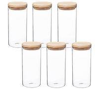 Set de 6 tarros de vidrio y madera 1,3 L