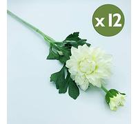 WELL HOME MOBILIARIO & DECORACIÓN Wellhome Pack de 12 Ramos de Dalia con Tacto Natural 8 Cabezas de Ø9 cm en Color, Blanca 58 Cm