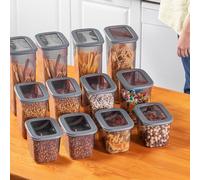 WELL HOME MOBILIARIO & DECORACIÓN WH11156 Tarro de Almacenamiento Set (12 Piezas) 100% plástico Antracita 3 tamaños