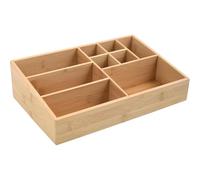 Well Home Organizador de Maquillaje 10 Compartimentos de Bambú Beige - Ecológico, Multifuncional y Elegante para Tocador o Escritorio