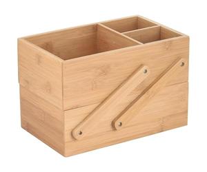 Well Home Organizador de Maquillaje 2 Niveles de Bambú Beige - Elegante, Funcional y Ecológico para Tocador y Accesorios