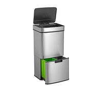 Papelera de reciclaje 67L (42L+25L), cubo de basura con 2 compartimentos, apertura automática con sensor, en acero inoxidable