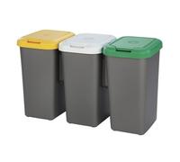 Well Home Papelera de reciclaje con 3 compartimentos, 75 litros en total, dimensiones 77x32x48 cm