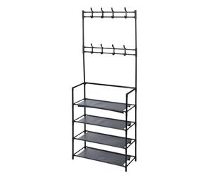 Well Home Perchero con Estructura de Hierro Acabado Negro, con 4 estantes de organización H.155cm