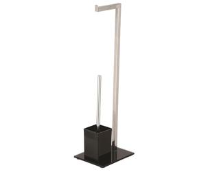 Well Home Portarrollos con escobillero de Pie en Acero INOX y Vidrio Negro de 22x7x70,5cm
