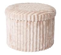 Puff Baúl de Almacenaje Plegable - Otomana Reposapiés Tapizado en políester efecto terciopelo, Banqueta Auxiliar y Pie de Cama Resistente para Salón y Dormitorio [Medidas, Ø43x32,5 cm] [Color Beige]