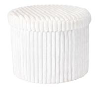 Puff Baúl de Almacenaje Plegable - Otomana Reposapiés Tapizado en políester efecto terciopelo, Banqueta Auxiliar y Pie de Cama Resistente para Salón y Dormitorio [Medidas, Ø52x38,5 cm] [Color Blanco]