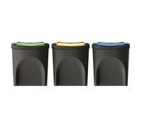 WELL HOME - Set 3 cubos de basura 100% plástico reciclado, negro, 3x 25L