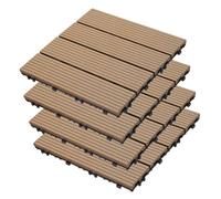 Well Home Set 4 Baldosas de Tarima Exterior 30x30cm, Losetas Encastrables con Base PP Atornillada en Acabado Madera PE Color Beige