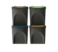 Set 4 cubos de basura 100% plástico reciclado, negro, 4x 25L