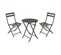 Well home set bistro plegable de 3 piezas (mesa ø60cm + 2 sillas) en acero y verde mate, compacto para balcón 62 cm