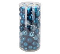 Well Home Set de 100 Bolas de Navidad Color Azul en Tubo Pet con Diferentes diseños y Acabados