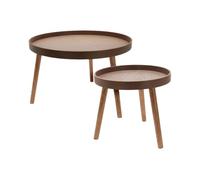 Well Home Set de 2 Mesas Auxiliares Redondas de Tres Patas en Nogal Oscuro Ø60cm y Ø38cm