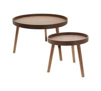 Well Home Set de 2 Mesas Auxiliares Redondas de Tres Patas en Nogal Oscuro Ø60cm y Ø38cm