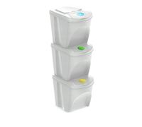 Set de 3 cubos de basura-papelera reciclaje, blanco roto, 3x 25L