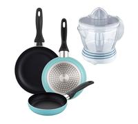 Well home set de 3 sartenes ø16ø20ø24cm de aluminio prensado en azul mate+exprimidor de 40w de potencia - capacidad de 1.2 litros