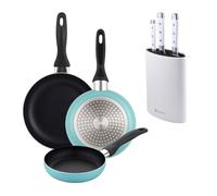 Well Home Set de 3 Sartenes Ø16Ø20Ø24cm de Aluminio prensado en Azul mate+Juego de 3 Cuchillos de acero inoxidable + Tacoma en color Blanco