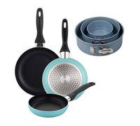 Well home set de 3 sartenes ø16ø20ø24cm de aluminio prensado en azul mate+juego de 3 moldes de horno redondos ø12ø18ø22cm 14 cm