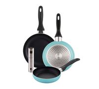 Well Home Set de 3 Sartenes Ø16Ø20Ø24cm de Aluminio prensado en Azul mate+Pulverizador de Aceite y vinagre Ø4x17,5cm en acero inoxidable