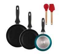 Well home set de 3 sartenes ø16ø20ø24cm de aluminio prensado en azul metalizado+juego de 2 utensilios de cocina de silicona 14 cm