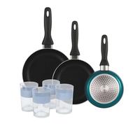 Well home set de 3 sartenes ø16ø20ø24cm de aluminio prensado en azul metalizado+juego de 4 vasos de 0,5l