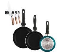 Well Home Set de 3 Sartenes Ø16Ø20Ø24cm de Aluminio prensado en Azul metalizado+Set de 3 Cuchillos en acero inoxidable con Soporte magnético de pared