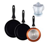 Well home set de 3 sartenes ø16ø20ø24cm de aluminio prensado en bronce metalizado+exprimidor de 40w de potencia - capacidad de 1.2 litros