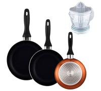 Well Home Set de 3 Sartenes Ø16Ø20Ø24cm de Aluminio prensado en Bronce metalizado+Exprimidor de 40W de Potencia - Capacidad de 1.2 Litros