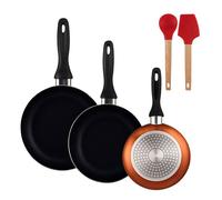 Well Home Set de 3 Sartenes Ø16Ø20Ø24cm de Aluminio prensado en Bronce metalizado+Juego de 2 utensilios de cocina de silicona