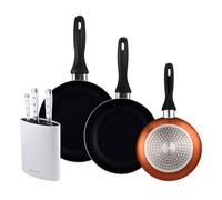 Well home set de 3 sartenes ø16ø20ø24cm de aluminio prensado en bronce metalizado+juego de 3 cuchillos de acero inoxidable + tacoma en color blanco