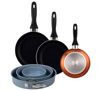 Well Home Set de 3 Sartenes Ø16Ø20Ø24cm de Aluminio prensado en Bronce metalizado+Juego de 3 moldes de horno redondos Ø12Ø18Ø22cm