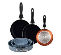 Well home set de 3 sartenes ø16ø20ø24cm de aluminio prensado en bronce metalizado+juego de 3 moldes de horno redondos ø12ø18ø22cm 46 cm