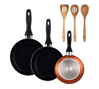 Well home set de 3 sartenes ø16ø20ø24cm de aluminio prensado en bronce metalizado+set 3pcs utensilios de cocina acacia