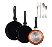 Well Home Set de 3 Sartenes Ø16Ø20Ø24cm de Aluminio prensado en Bronce metalizado+Set de 16 Cubiertos en Acero Inoxidable